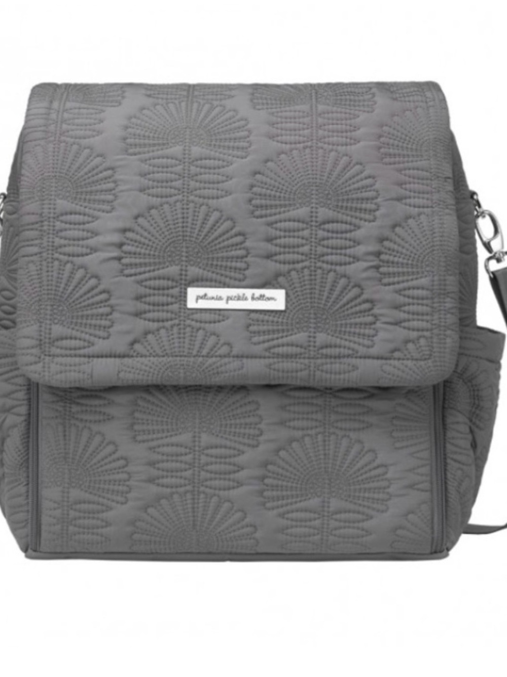 Petunia Pickle Bottom Gray Quilted Floral-Pattern Baby Bag